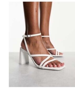 Bershka White Strappy Block Heel Sandals